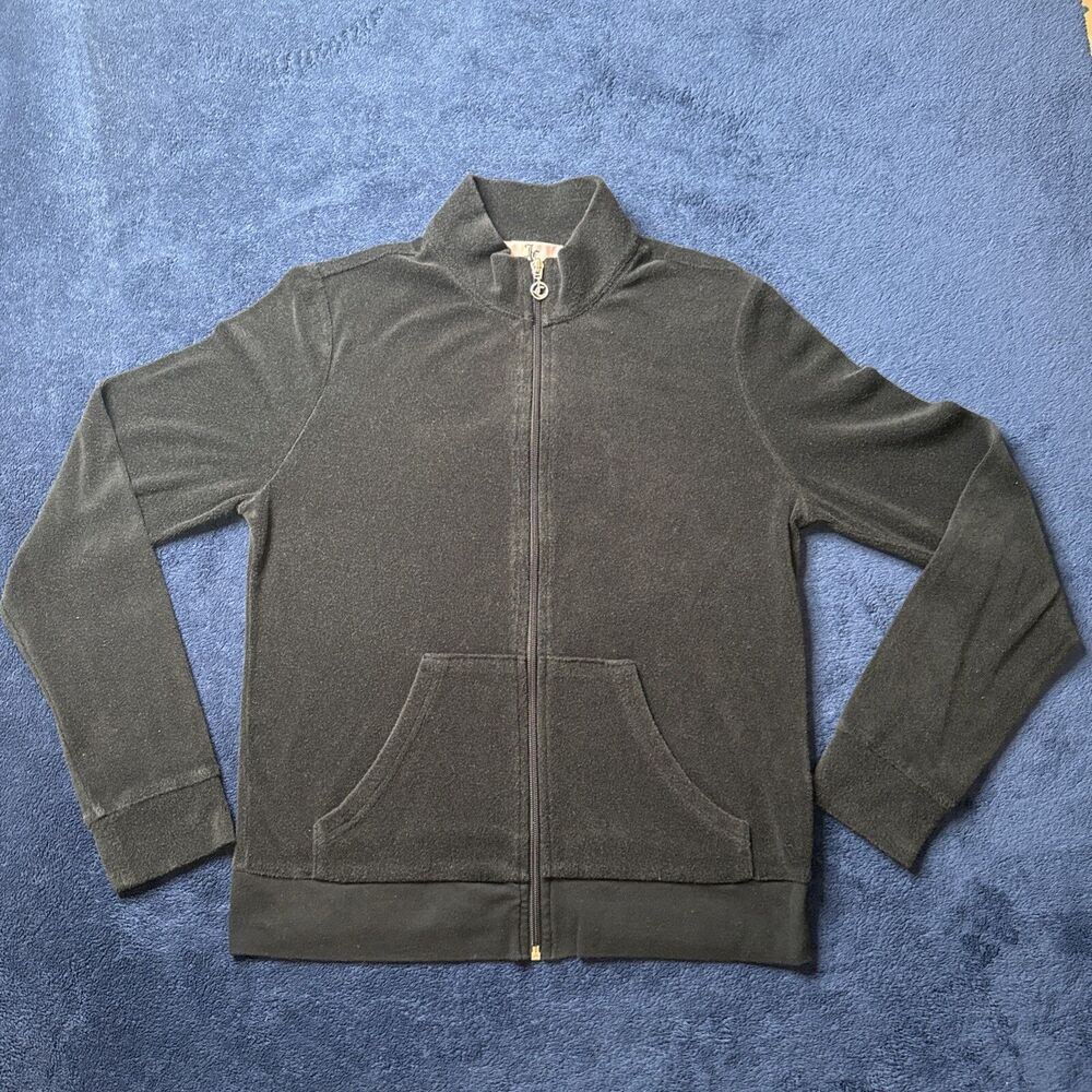 Women's Juicy Couture Long Sleeve Track Top Size Large Black Velvet Long Sleeve